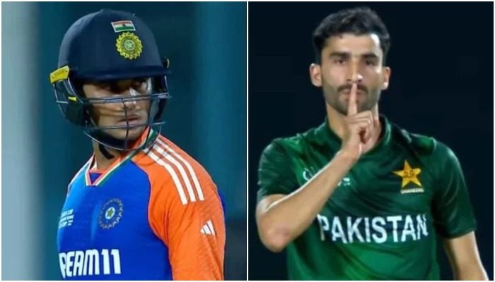The collage of picture shows Indias opening batter Abhishek Sharma and Pakistans spinner Sufyan Moqim. — X