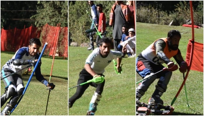 Athletes in action during the 2nd Gilgit-Baltistan Grass Ski Championship in Naltar Valley. — Winter Sports Federation