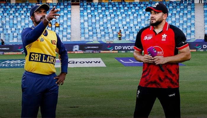 Sri Lanka captain Charith Asalanka (left) and Hong Kongs Yasim Murtaza (right) at the toss for their ACC Mens T20 Asia Cup 2025 match at the Dubai International Cricket Stadium in Dubai on September 15, 2025. — Livestream/screengrab