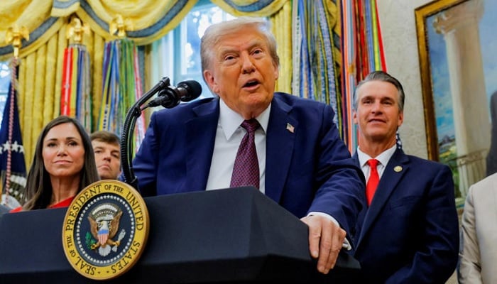 US President Donald Trump replies to a question during an event to announce that the Space Force Command will move from Colorado to Alabama, in the Oval Office at the White House in Washington, DC, US, September 2, 2025.—Reuters