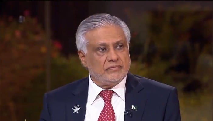 Deputy Prime Minister Ishaq Dar speaks to the interviewr during a conversatio with Arab broadcaster on September 15, 2025. — Geo News/YouTube