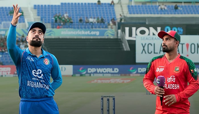 Afghanistan captain Rashid Khan (left) and Bangladeshs Litton Das at the toss for their ACC Mens T20 Asia Cup 2025 match at the Zayed Cricket Stadium in Abu Dhabi on September 16, 2025. — Facebook/@AsianCricketCouncil