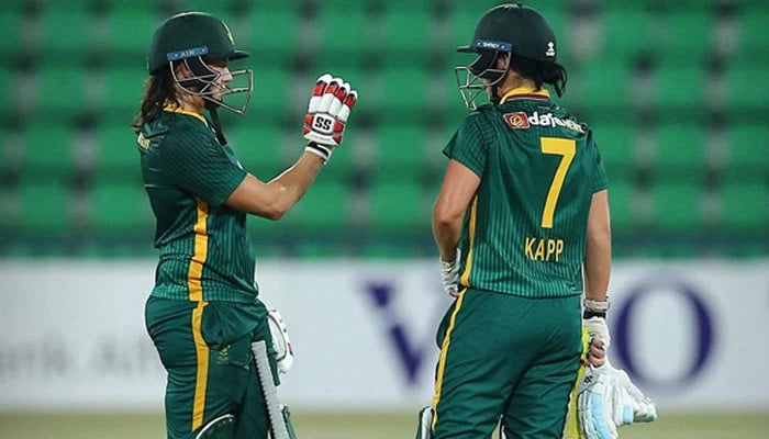 South Africas Tazmin Brits (left) and Marizanne Kapp in action during their first ODI against Pakistan at the Gaddafi Stadium in Lahore on September 16, 2025. — PCB
