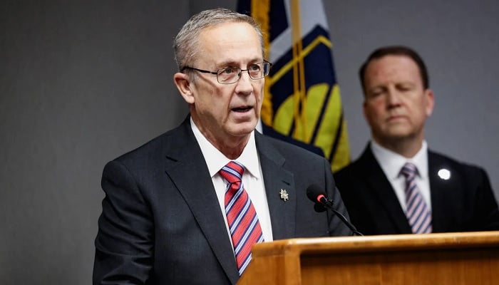 Utah County Attorney Jeffrey S Gray speaks during a press conference about the charges and next steps in the case of Tyler Robinson, who is suspected of fatally shooting U.S. right-wing activist and commentator Charlie Kirk, an ally of US President Donald Trump, in Provo, Utah, US, Sept. 16, 2025.— Reuters