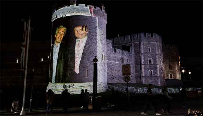 An image of US President Donald Trump alongside disgraced financier Jeffrey Epstein is projected on Windsor castle, after Trump and first lady Melania Trump arrival for a state visit to the country, in Windsor, Berkshire, Britain, September 16, 2025. – Reuters