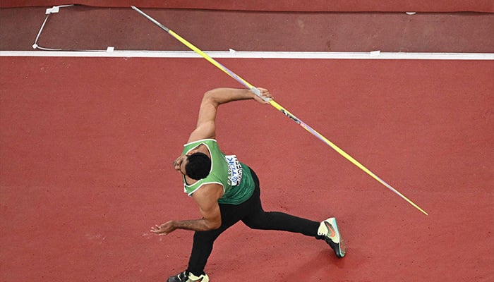Pakistans athlete Arshad Nadeem competes in the mens javelin throw Group B qualification during the World Athletics Championships in Tokyo on September 17, 2025. — AFP