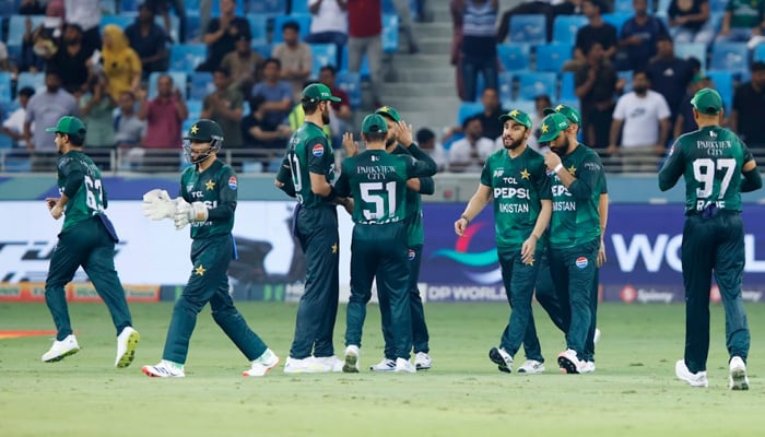 Pakistan players celebrate during their Asia Cup 2025 match against UAE on September 17, 2025. — X@TheRealPCB