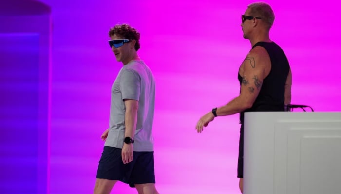 Meta CEO Mark Zuckerberg leaves the stage wearing the new Oakley Meta Vanguard glasses after the end of the presentation of the new line of smart glasses, during the Meta Connect event at the companys headquarters in Menlo Park, California, US, September 17, 2025. — Reuters