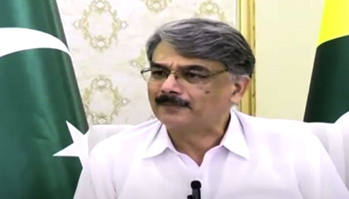 Azad Jammu and Kashmir (AJK) Prime Minister Chaudhry Anwarul Haq speaks during an interview. — Screengrab via Geo News