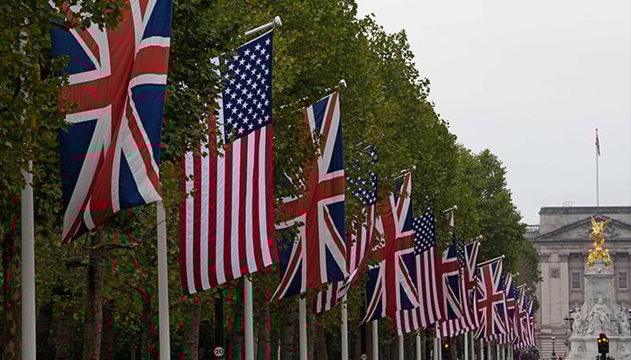 Union and Stars and Stripes flags fly on The Mall, on September 18, 2025, during the second State Visit of US President Donald Trump. After the royal hospitality and pageantry, US President Donald Trumps unprecedented second state visit to the UK takes a serious turn on Thursday when he is hosted by Prime Minister Keir Starmer for wide-ranging talks. — AFP