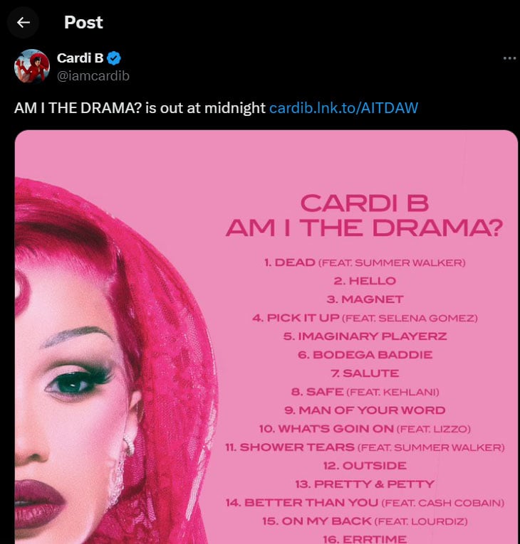 Cardi B drops Am I The Drama? tracklist