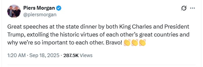 Piers Morgan reacts to King Charles, Donald Trump speeches at state dinner