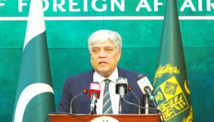 Foreign Office Spokesperson Ambassador Shafqat Ali Khan addressing his weekly media briefing in Islamabad, on September 19, 2025. — Facebook@foreignofficepk