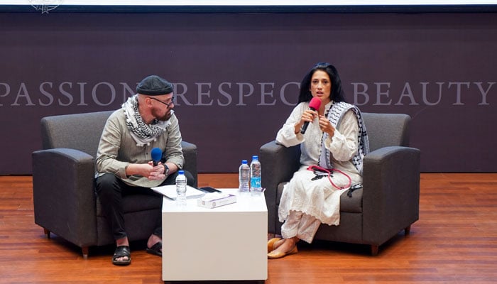 Pakistani writer and columnist Fatima Bhutto during book launch at private university.