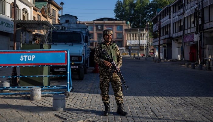 Representational image shows an Indian security force personnel standing guard on a street, April 29, 2025. — Reuters