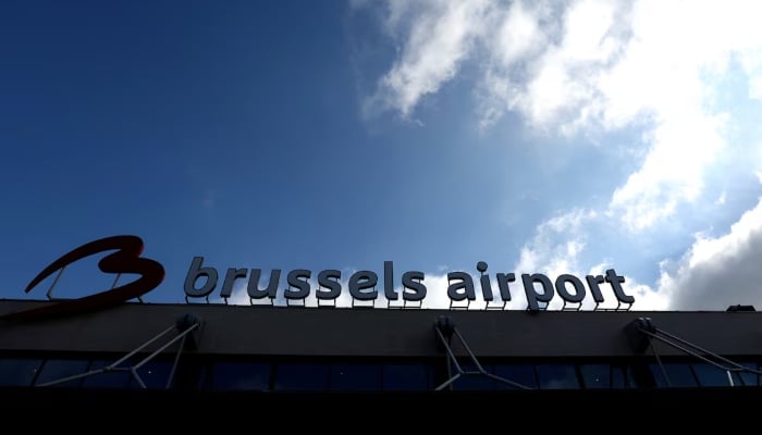 The logo of Brussels international airport is seen outside the terminal in Zaventem, Belgium March 31, 2025. — Reuters