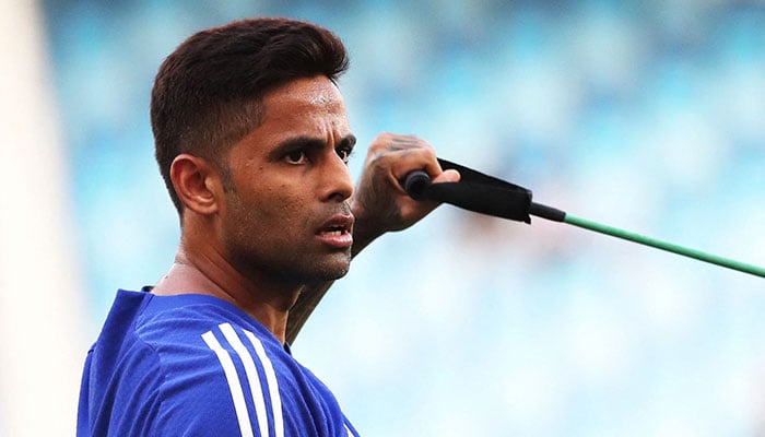 Indias Suryakumar Yadav during the warm up before the match against United Arab Emirates at Dubai International Cricket Stadium, Dubai, United Arab Emirates, September 10, 2025. — Reuters