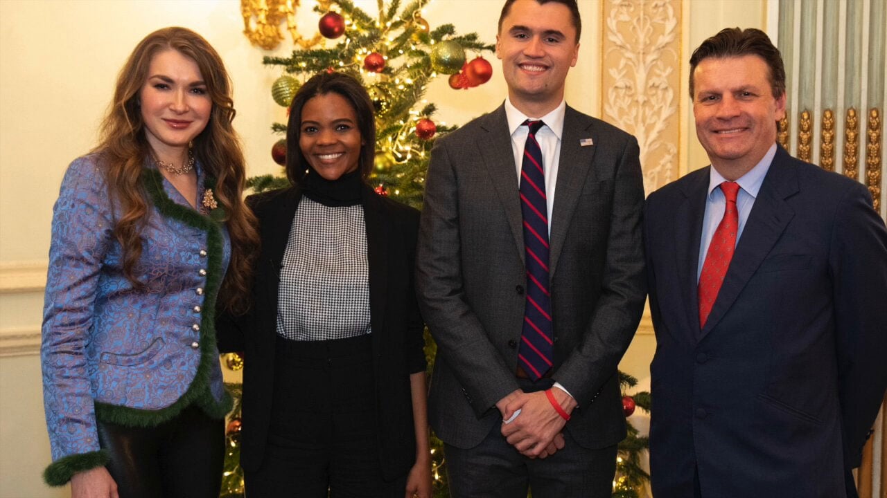 John Mappin, )far right )with Charlie Kirk, Candace Owens and his wife , Irina (far left)