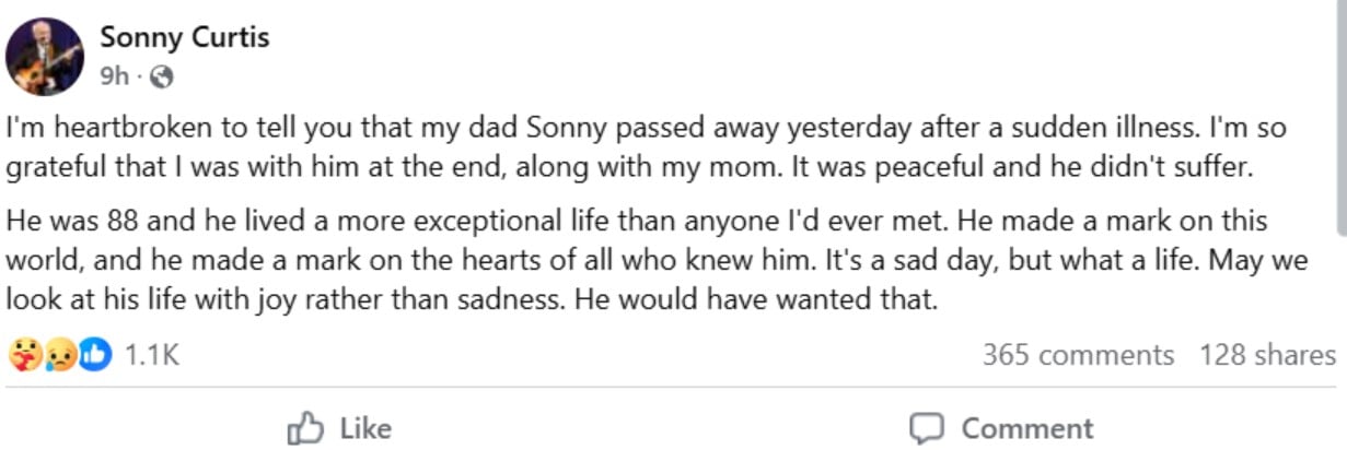 The Crickets frontman Sonny Curtis passes away on September 19, 2025