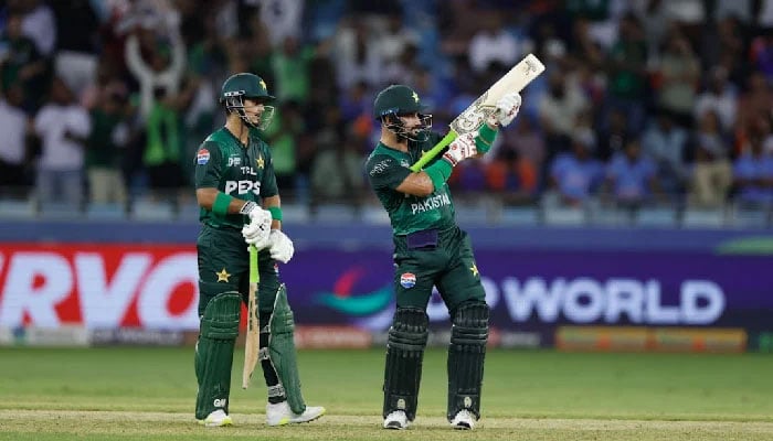Pakistans Sahibzada Farhan (right) celebrates after completing his half-century during the Asia Cup 2025s Super Fours match against India at Dubai International Cricket Stadium, Dubai, UAE, on September 21, 2025. — ACC