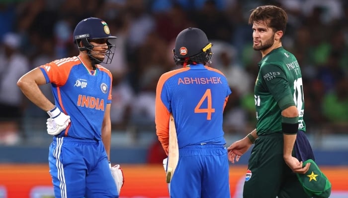 Pakistan’s Shaheen Afridi exchanges word with Indias Abhishek Sharma during their Asia Cup 2025s Super Four clash at Dubai International Cricket Stadium, Dubai, UAE, on September 21, 2025. — AFP