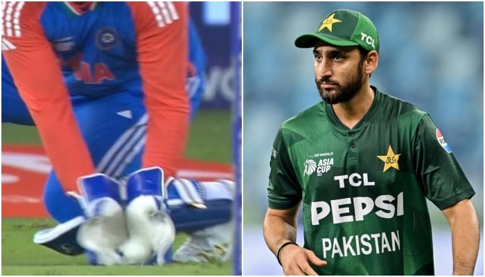 This collage of picture shows Indias Sanju Samson collecting the ball on Pakistans Fakhar Zamans dismissal during the ACC Mens T20 Asia Cup match and Pakistan skipper Salman Agha. — Livestream/screengrab/AFP