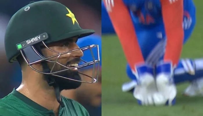 This collage of picture shows Pakistans Fakhar Zaman (left) reacting to his dismissal and Indias Sanju Samson collecting the ball during their ACC Mens T20 Asia Cup match at the Dubai International Cricket Stadium in Dubai on September 21, 2025. — Livestream/screengrab