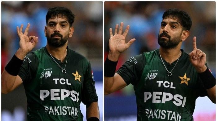 Haris Rauf taunts Indian trolls with ‘0-6’ gesture, evoking PAF’s historic six-jet feat