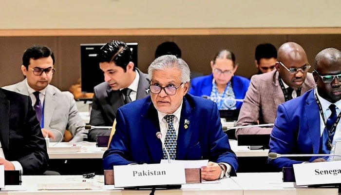 Deputy Prime Minister and Foreign Minister, Senator Mohammad Ishaq Dar addressing the Meeting of the OIC Committee of Six on Palestine on September 23, 2025. — X@ForeignOfficePk
