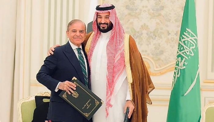 Prime Minister Shehbaz Sharif (left) and Saudi Crown Prince Mohammed bin Salman embrace each other on the day they sign a defence agreement, in Riyadh, Saudi Arabia, September 17, 2025. — Reuters