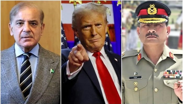 (From left to right) PM Shehbaz Sharif, US President Donald Trump and Field Marshal Asim Munir. — Radio Pakistan/Reuters/ISPR/File