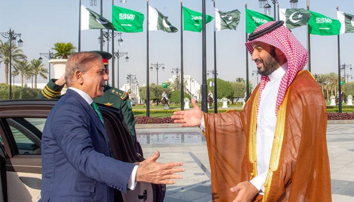 Saudi Crown Prince Mohammed bin Salman and Pakistan Prime Minister Shehbaz Sharif meet in Riyadh, Saudi Arabia, September 17, 2025. — Reuters