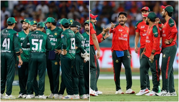 Players of Pakistan (left) and Bangladesh seen in action during their respective Asia Cup matches. — ACC