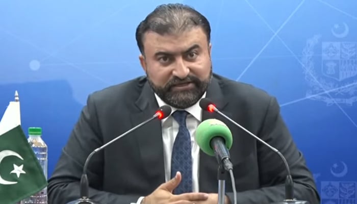 Balochistan Chief Minister Sarfaraz Bugti speaking at a press conference in Islamabad, on September 25, 2025. — Geo News