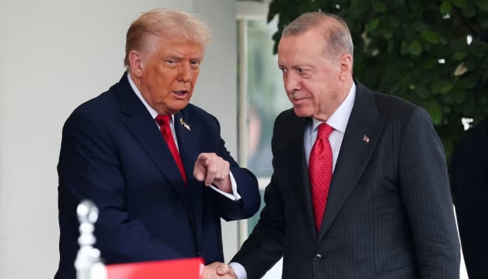 US President Donald Trump welcomes Turkeys President Recep Tayyip Erdogan at the White House in Washington, DC, US, on September 25, 2025. — Reuters