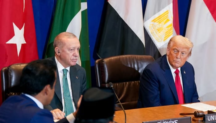 US President Donald Trump and Turkeys President Tayyip Erdogan attend a multilateral meeting during the 80th United Nations General Assembly, in New York City, New York, US on September 23, 2025. — Reuters