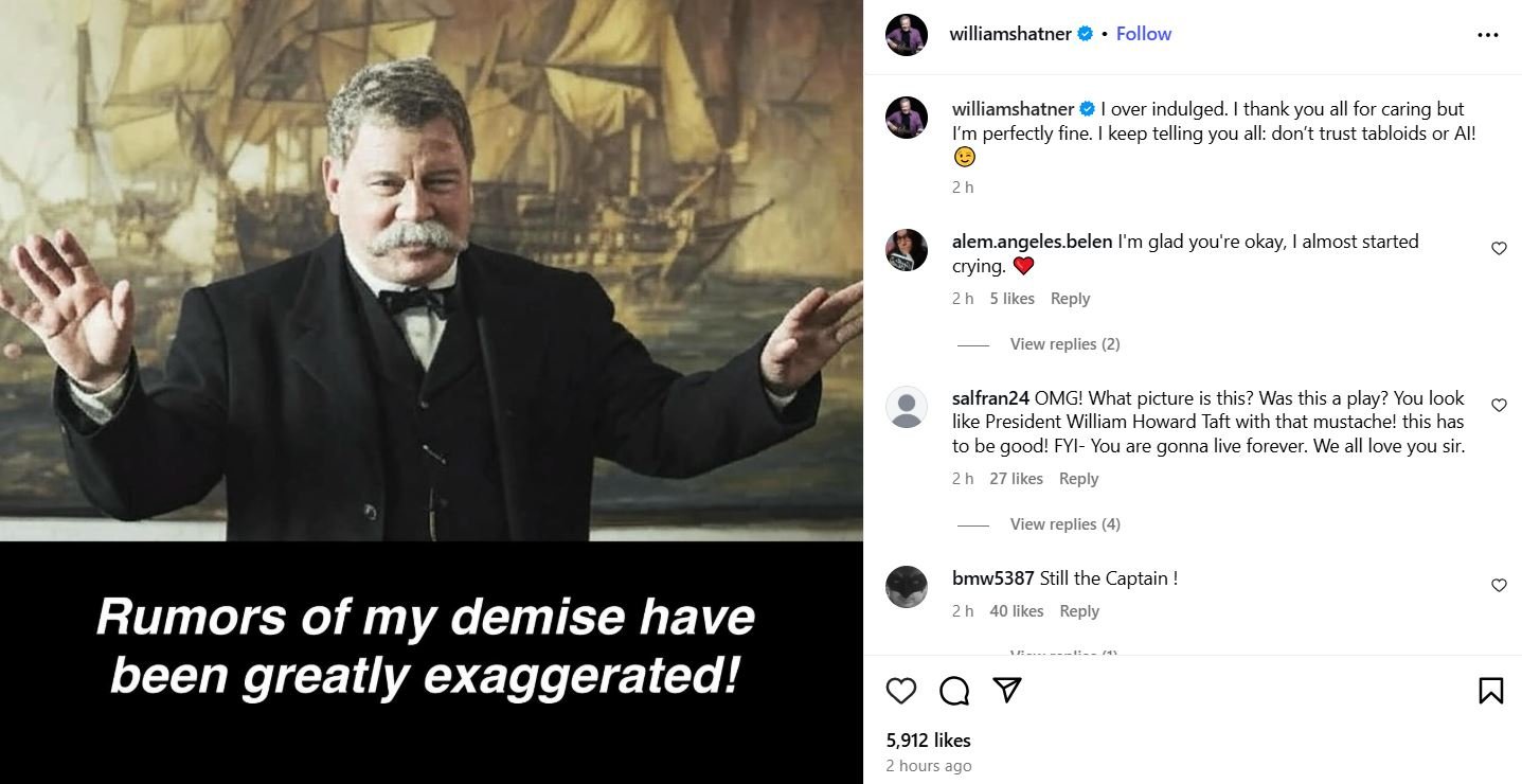 ‘Star Trek legend William Shatner breaks silence over hospitalization