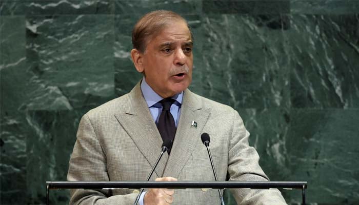 Prime Minister Shehbaz Sharif addresses the 80th United Nations General Assembly at UN headquarters in New York City, US, on September 26, 2025. — Reuters