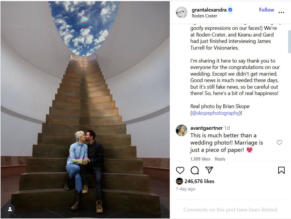 Insider goes against Keanu Reeves and artist Alexandra Grants wedding statement