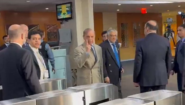 Prime Minister Shehbaz Sharif responds to Indian journalists at United Nations headquarters in New York City, US, September 26, 2025. — Screengrab via YouTube/Geo News