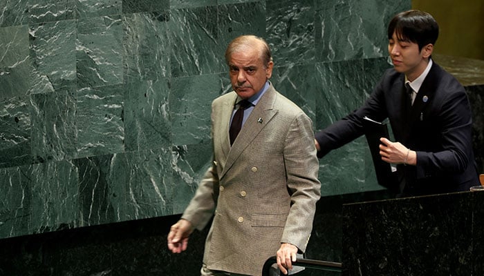 Prime Minister Muhammad Shehbaz Sharif walks after addressing the 80th United Nations General Assembly (UNGA) at UN headquarters in New York City, US, September 26, 2025. — Reuters