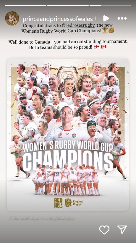 Kate Middleton and Prince William react to Red Roses’ world cup win