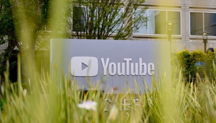 The YouTube logo is seen outside the companys corporate headquarters in San Bruno, California, on April 23, 2025. — AFP