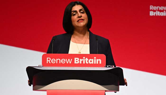 Britains Home Secretary Shabana Mahmood addresses delegates on the second day of the annual Labour Party conference in Liverpool, north-west England, on September 29, 2025. — AFP
