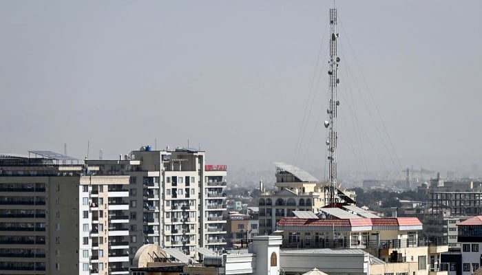 A general view shows a telecommunications antenna amid a nationwide telecom outage in Kabul on September 30, 2025. — AFP