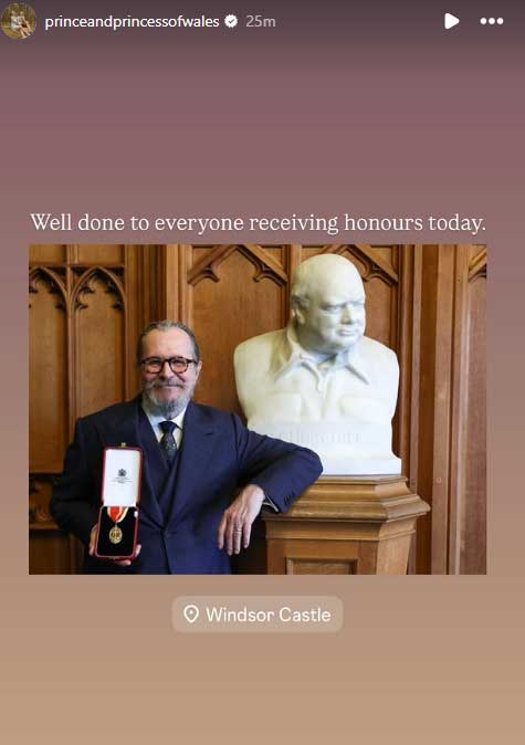 Prince William awards knighthood to Gary Oldman at Windsor Castle