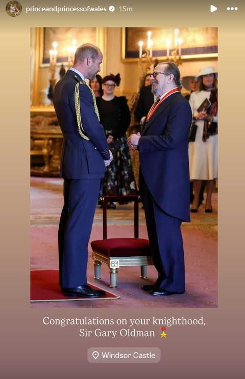 Prince William awards knighthood to Gary Oldman at Windsor Castle