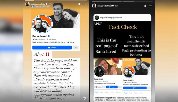 This collage shows screenshots from Sana Javeds official Instagram story. — Instagram@sanajaved. official