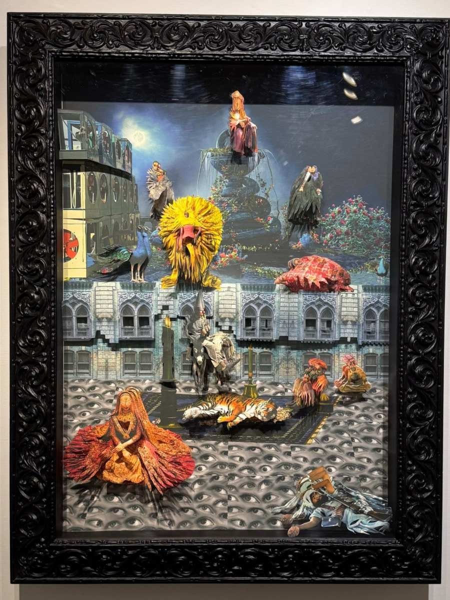Mohsins artwork Adventures Of The Cozy Nights on display at the Canvas Gallery in Karachi. — Photo by author
