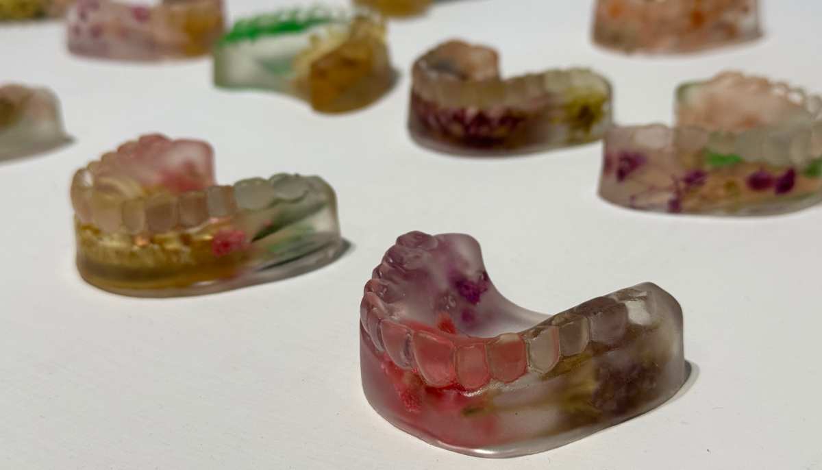 One of Mohsins artworks created using his late fathers dentures. — Photo by author
